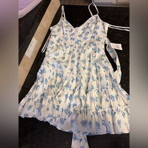 B. Smart White Sundress with Blue Butterfly Motif